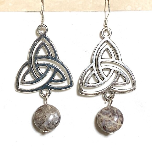 2/$20, Genuine Earthy Purple Agate Triqueta Sterling Silver Hook Dangle Earrings - Picture 1 of 9